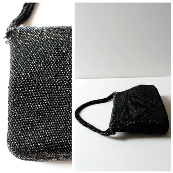 Vintage VTG 1950s Black Sparkly Beaded Evening Handbag | Formal | 50s | Evening - Picture 7 of 10